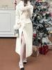 Women's Elegant White Wool Coat - Slimming High-End Winter 2024 Down Liner