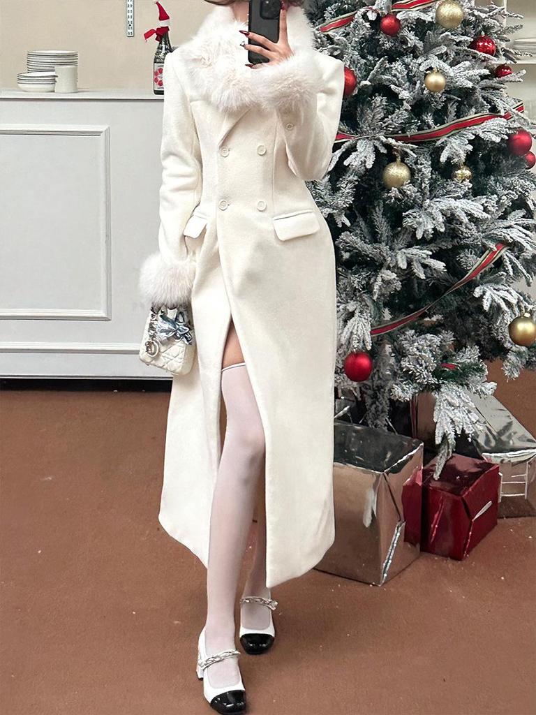 Women's Elegant White Wool Coat - Slimming High-End Winter 2024 Down Liner