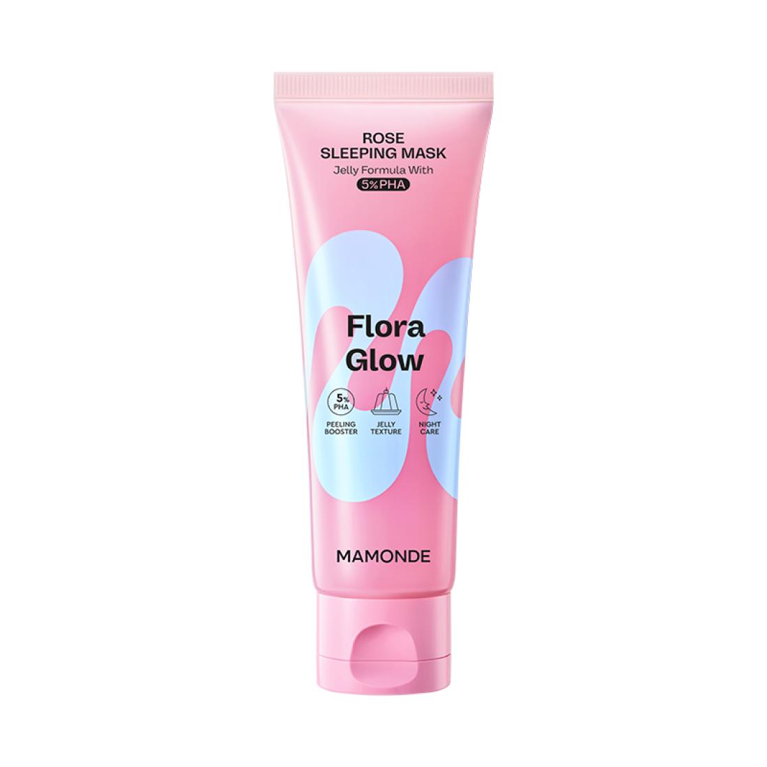 Mamonde Flora Glow Rose Sleeping Mask 80ml (Radiance-Boosting Overnight Jelly Mask & Texturizing Vitamin Glow Facial Moisturizer)