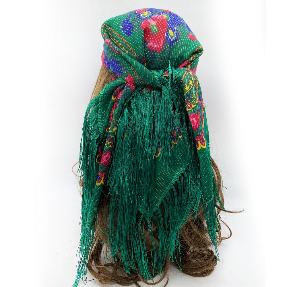 Russian Square Bandana Scarf Women Luxury Floral Print Fringed Headband Shawl Pareo Lady Headband Scarves Babushka Head Wraps