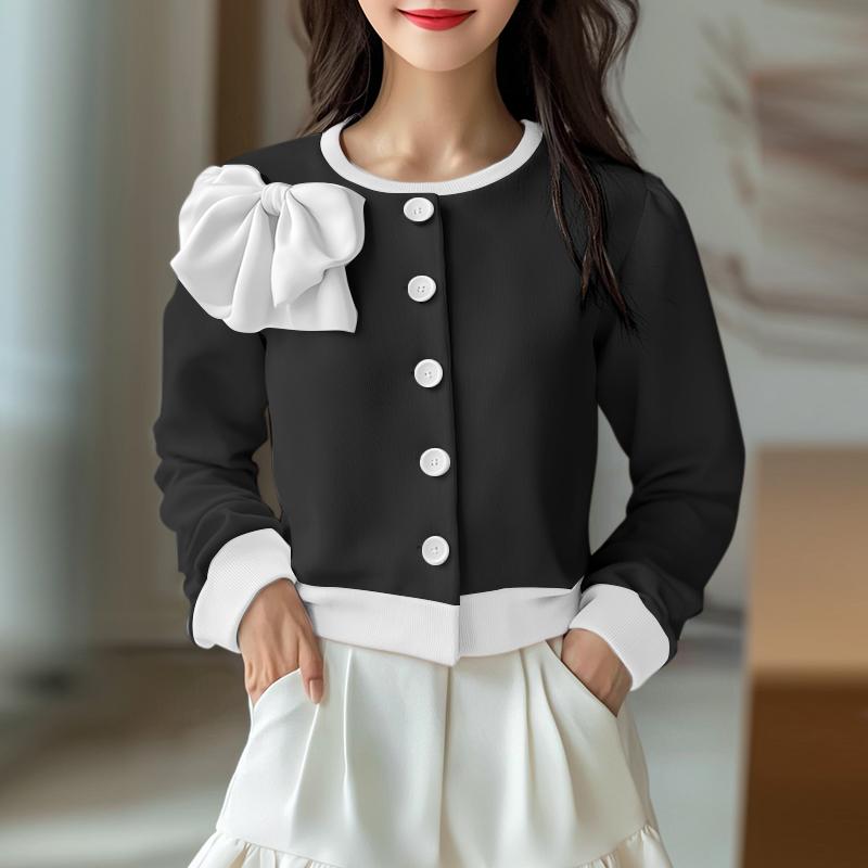 

VONDA Женские осенние куртки с круглым вырезом и длинными рукавами с контрастным цветным галстуком S чёрный