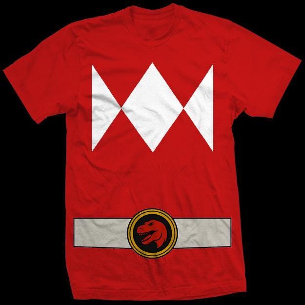 Red Power Ranger Costume Shirt Jason Lee Scott Tyrannosaurus Power Rangers Unisex Cosplay Tee