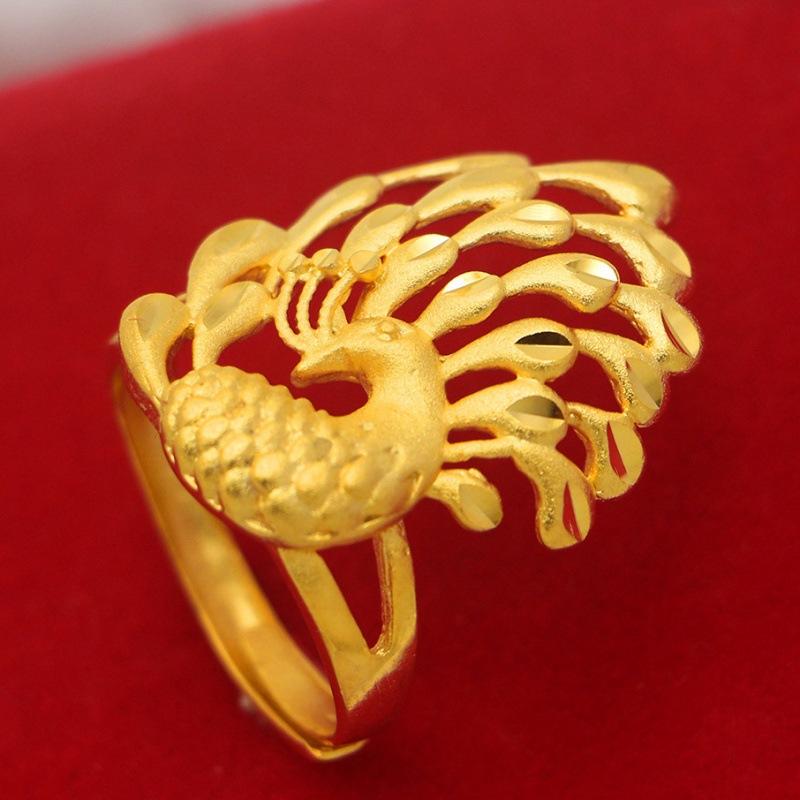Gold Shop Same Style 9999 24K Real Gold Women'S Gold Ring With Opening Golden Peacock Phoenix New Gift Exquisite Luxury Jewelry
