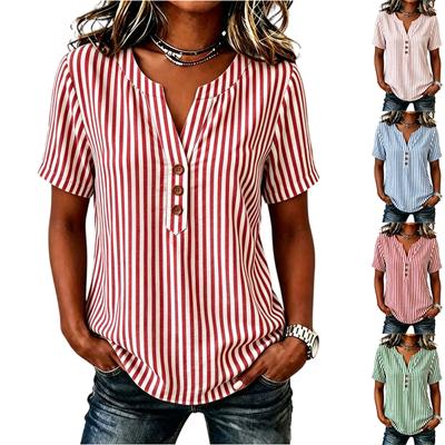Women's Striped Short Sleeve Blouse - Casual Fashion Top Shirt