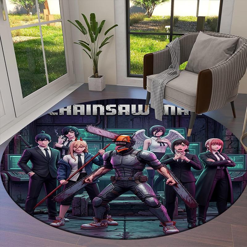 Chainsaw Man Round Area Rug Carpet Rug For Living Room Bedroom Sofa Playroom Decor Nonslip Floor Mat