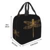 Fancy Gold Glitter Dragonfly Insulated Lunch Bag for Women Kids Leakproof Food Boxes Thermal Lunch Box Tote