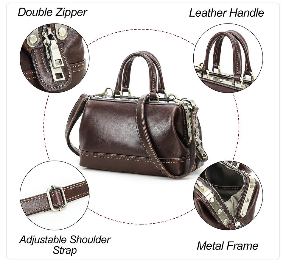 Fashionable Genuine Leather Women's Crossbody Handbag with Metal Hinges, Full-Grain Lambskin, Small Shoulder Bag