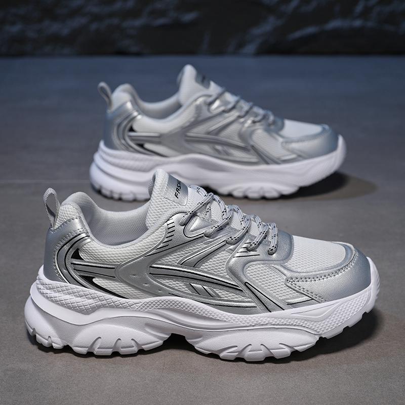 Fashion 2025 New Anti Slip Breathable Mesh Women's Running Shoes, Casual and Fashionable, Multi Functional Women's Dad Shoes Silvery