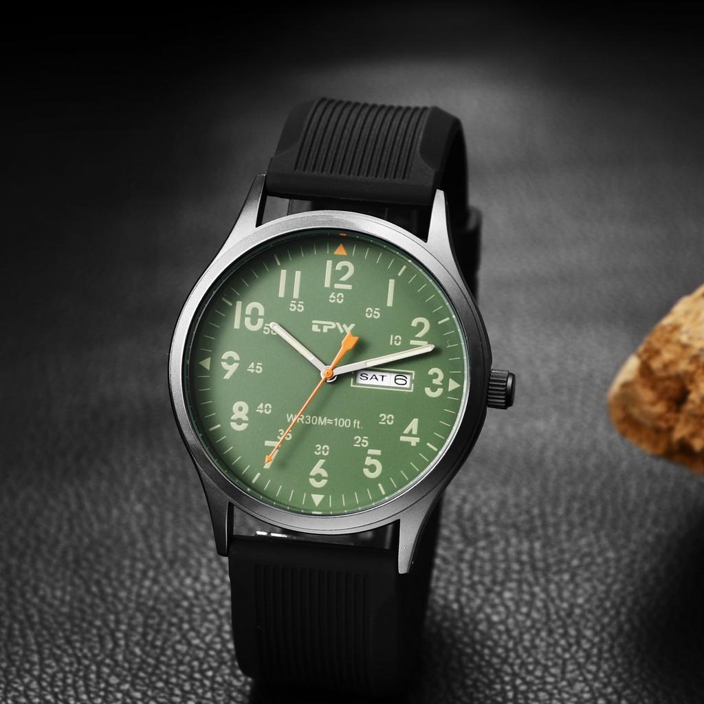 Men's Military Watch, Rubber Strap, Waterproof, Luminous, Analog Display, Calendar, Sports Watch, Quartz, Fashion Accessory - Gift for Birthday,