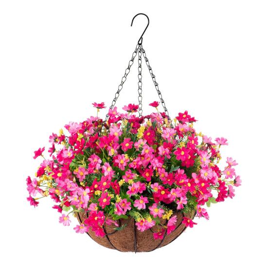 

Artificial Hanging Flowers Basket UV Resistant Fake Hanging Plants Colorful Faux Silk Flowers Eucalyptus in Basket for Porch Patio Balcony Home Decor G