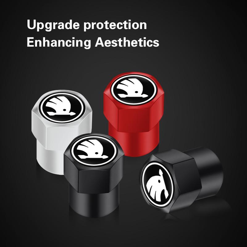 4Pcs Car Pendant Aluminum Alloy Car Wheel Tire Valve Caps Stem Cover For New Skoda Octavia Kodiaq Fabia Superb Karoq Vrs