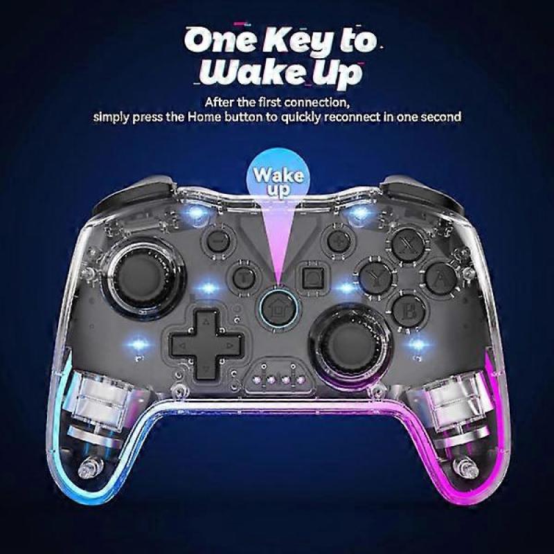 Wireless Switch Pro Controller for Nintendo Switch/Lite/OLED/Windows/iOS/Android, 7-Color Adjustable RGB Lighting