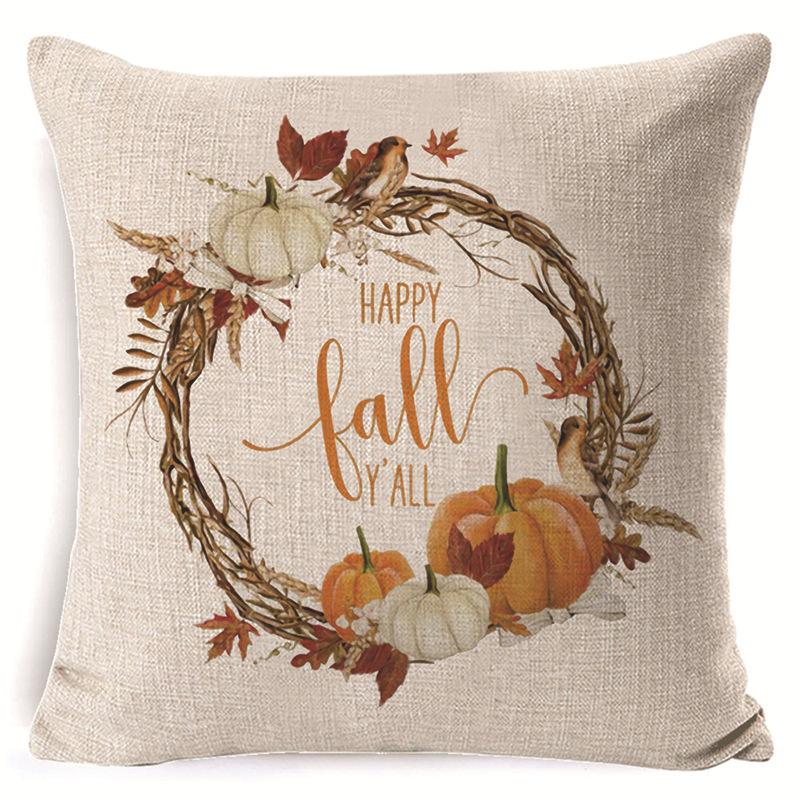 New Autumn Thanksgiving Cushion Cover Home Sofa Decoration Printed Linen Harvest Festival Cushion Cover