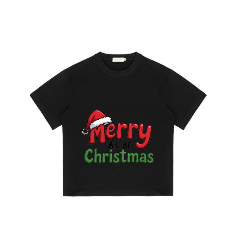 Christmas T Shirt Black Merry As of Christmas Santa Hat Print Holiday Party Wear