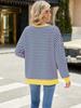 Elegant and Fashionable Autumn and Winter Comfortable Round Neck Striped Splicing Open Loose Long-sleeved Sweater Jacket Pullover Shirt Hoodies