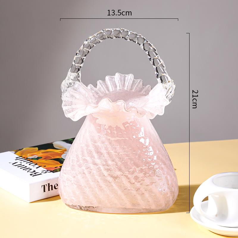 

Luxury Handbag Vase Glass Flower Basket for Living Room Home Decor Floral Arrangement