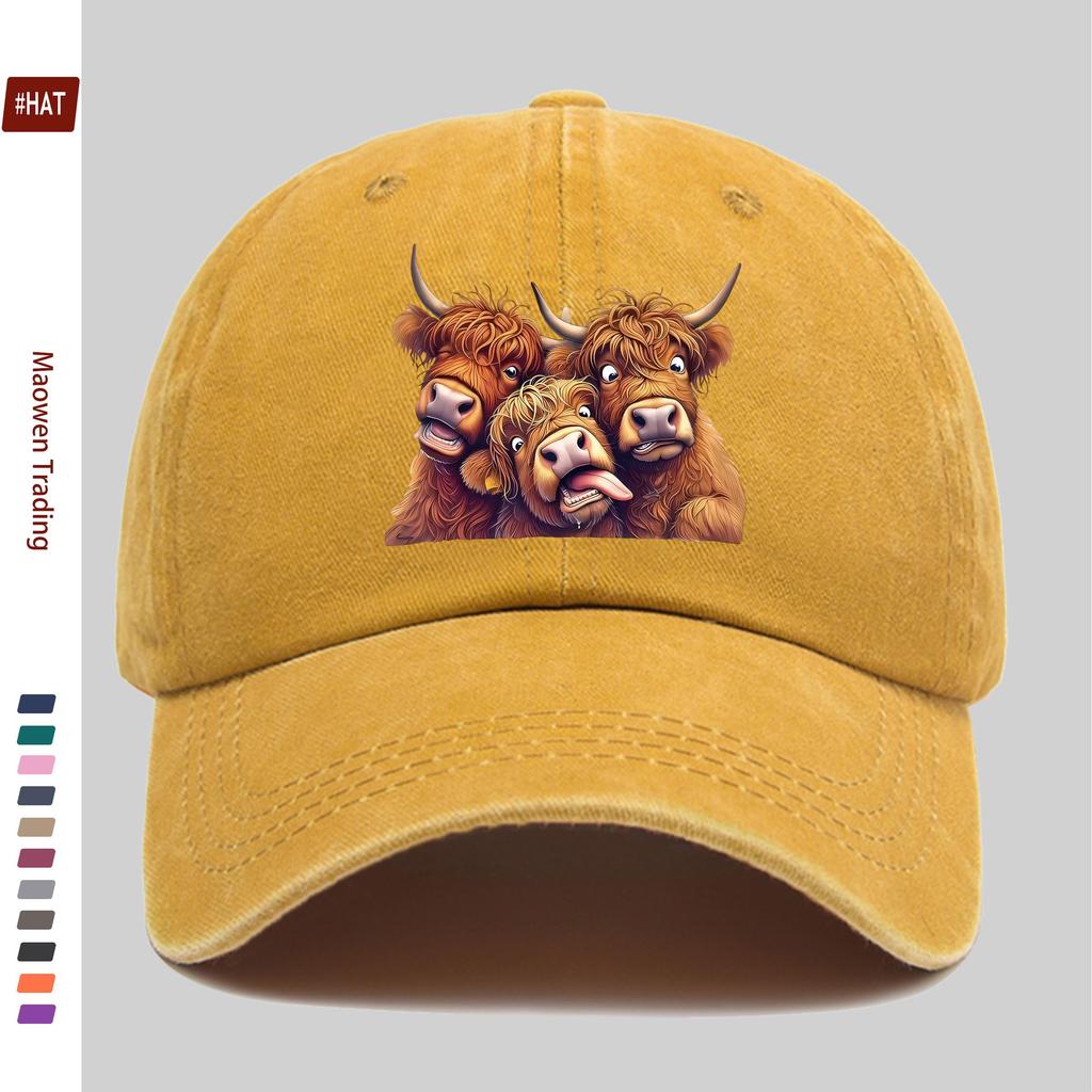 Pc ThreeHead Funny Cow Print Baseball Cap with Cartoon Animal Print Design Sun Hat Travel and Party Decorative Hat Multiple