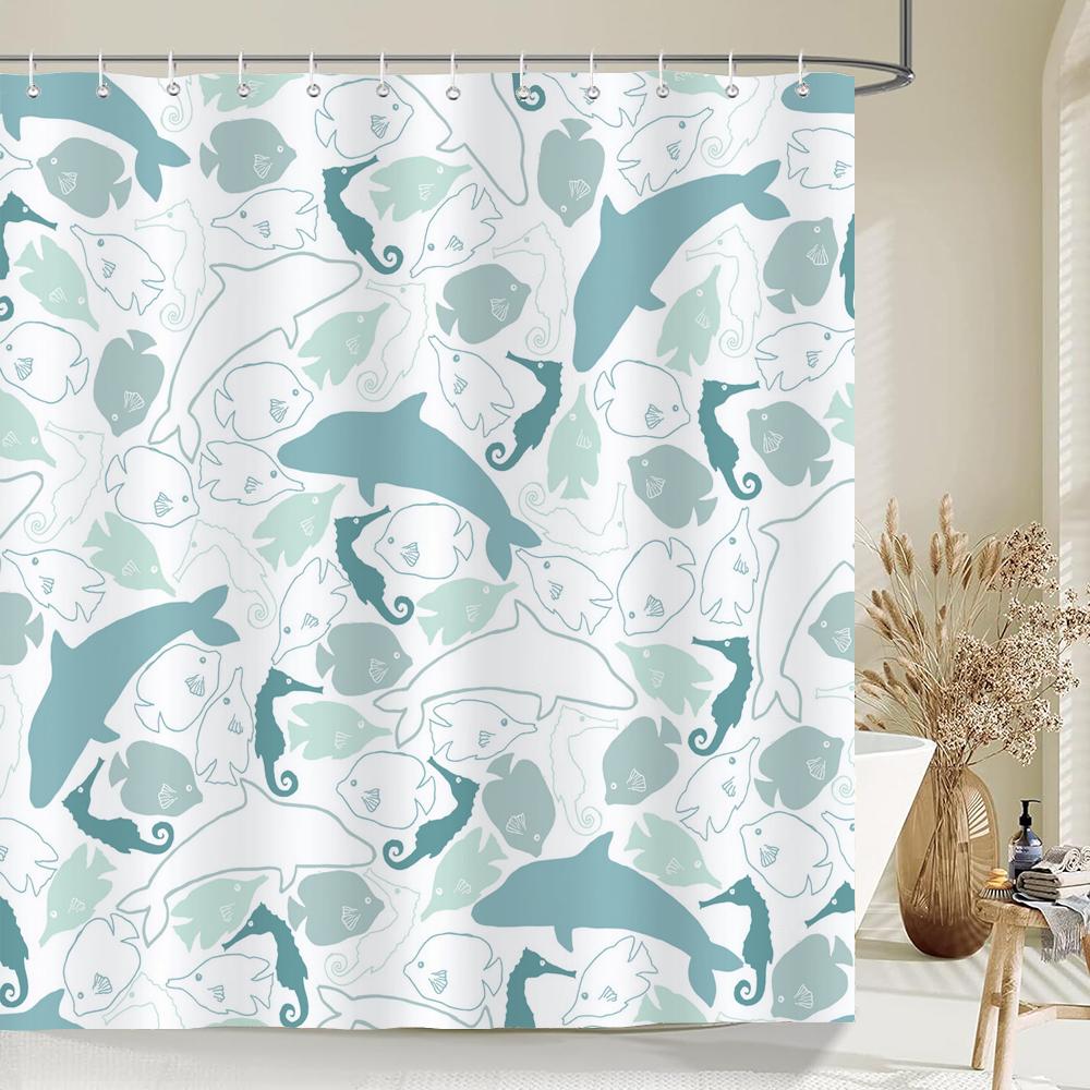 1 Pack Cartoon Turtle,Dolphin,Whale Printing Shower Curtain Partition Bathroom Curtain With Hooks Home Decorative Curtain