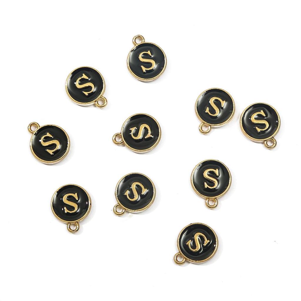 10Pcs 12x2.5mm Alphabet Double Face Charms Pendant Beads for Jewelry DIY Findings