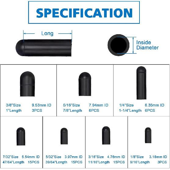 115PCS Nylon Vacuum Connectors, 63 PCS Assorted Vacuum Plugs Hose End Caps Assortment Kit, Black