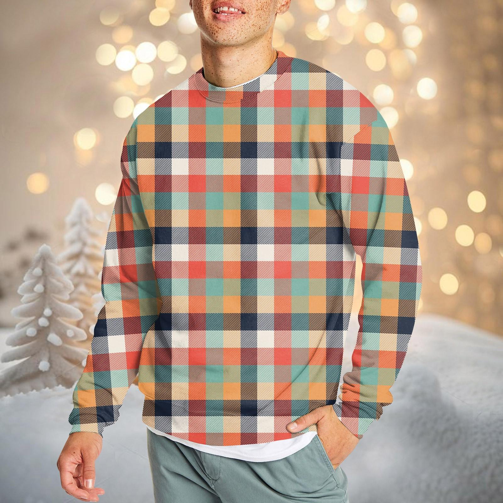 

Мужская повседневная мода удобная клетчатая круглая горловина пуловер толстовка свитшот XL арбуз красный