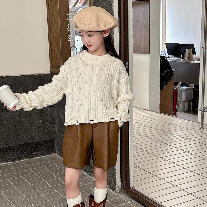 

2025 Girls Versatile Jacquard Sweater - Fashionable Autumn & Winter Knitwear for Children 150 cm білий