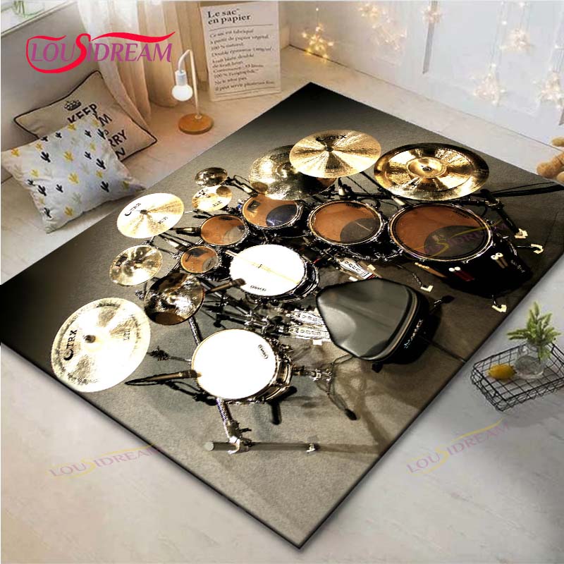 Fashion Music Drum Set Printed Carpet Outdoor Area Rug Non -slip Carpet Bedroom Decor Carpet for Living Room Birthday Gift