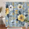 1Pc Yellow And White Peony Floral Shower Curtain With Hooks, Machine Washable Polyester, Suitable For Bathroom Decoration
