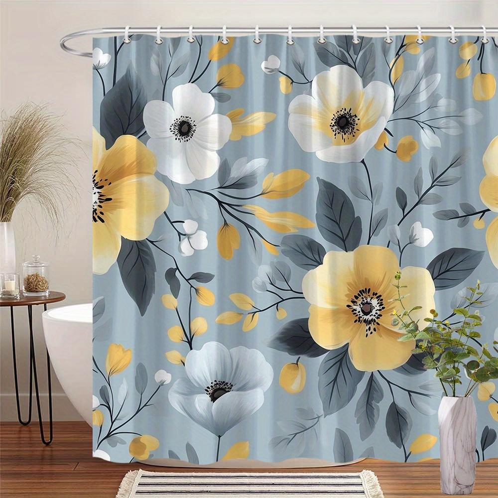 

1Pc Yellow And White Peony Floral Shower Curtain With Hooks, Machine Washable Polyester, Suitable For Bathroom Decoration W60H190(CM)-1 Pcs