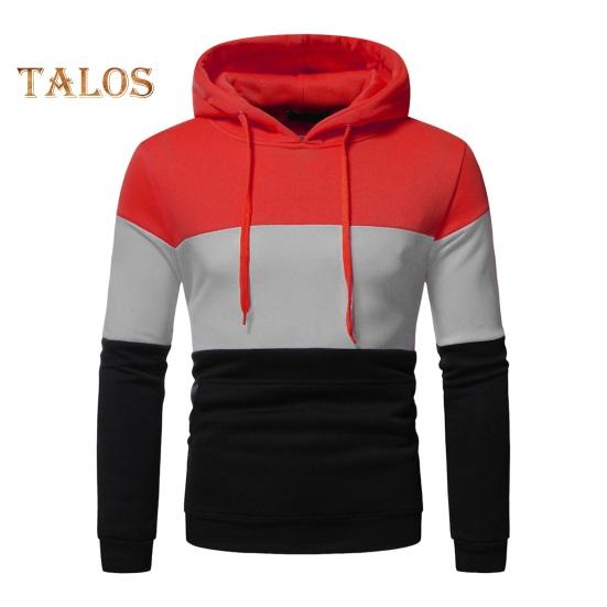 

Мужская толстовка с капюшоном на осень-зиму с цветными блоками, длинными рукавами, большим карманом, с капюшоном в стиле ретро, тонкая свободная повседневная школьная одежда, повседневный спортивный топ L