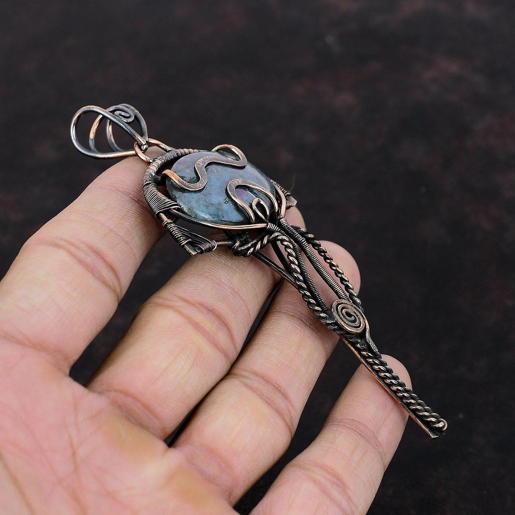 Ruby In Blue Kyanite Pendant Copper Wire Wrapped Pendant Genuine Gemstone Pendant Handmade Wire Wrap Jewelry Gift For Friend Copper Jewelry