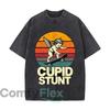 Cupidon Stunt Skateboard Ange Rayures Coucher de Soleil Graphique Lavé Vintage Manches Courtes Ample Streetwear T-shirt