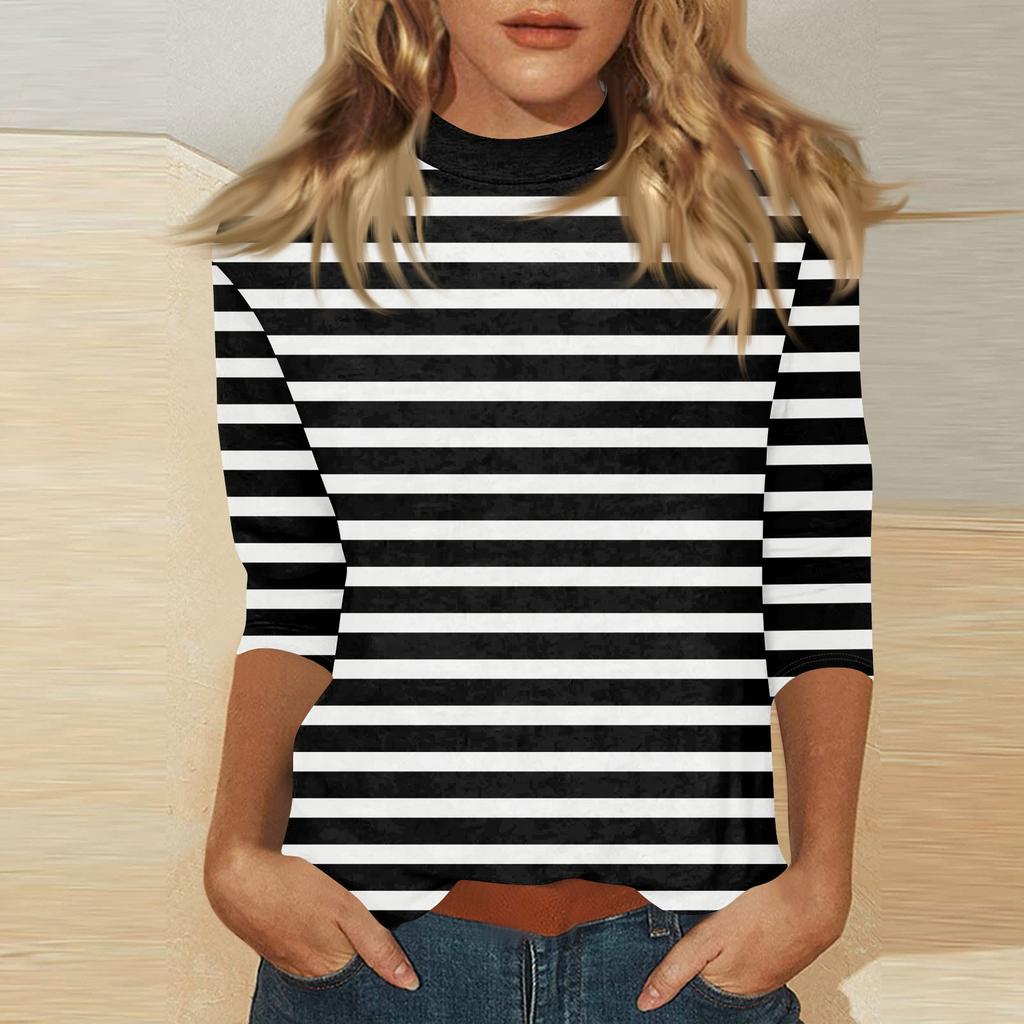 Damen Mock-Neck 3/4-Ärmel Bedrucktes Oberteil