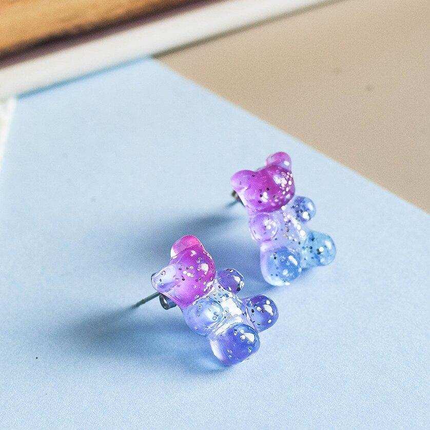 Wholesale Gummy Bears Studs Earrings For Women Teens Girls Gradient Color Sequin Bear Earring Fashion Zircon Birthday Gift
