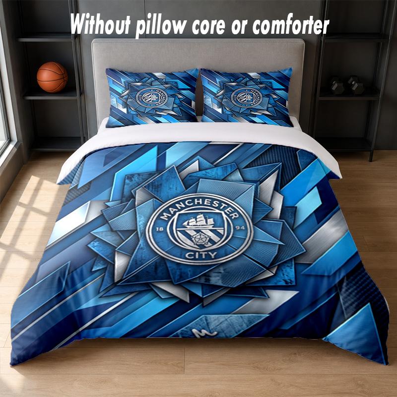 Set Biancheria da Letto Manchester City Design 1 Copripiumino + 2 Federe Morbido Traspirante Biancheria da Letto per la Casa