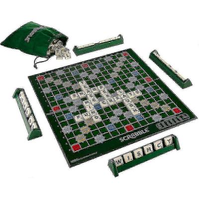 Velká hra Scrabble s otočnou dřevěnou deskou, Klasická slovní hra pro rodinný večer, Párty desková hra