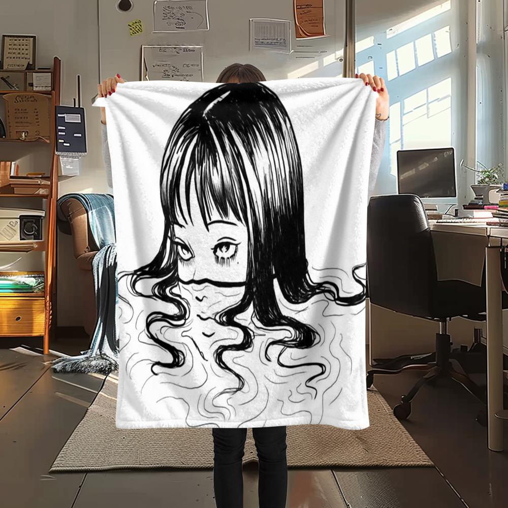 1PC Tomie Print Flannel Blanket, High quality Comfortable for All Seasons, Home Decor, Warmth and Comfort, Perfect for Christmas Gifts