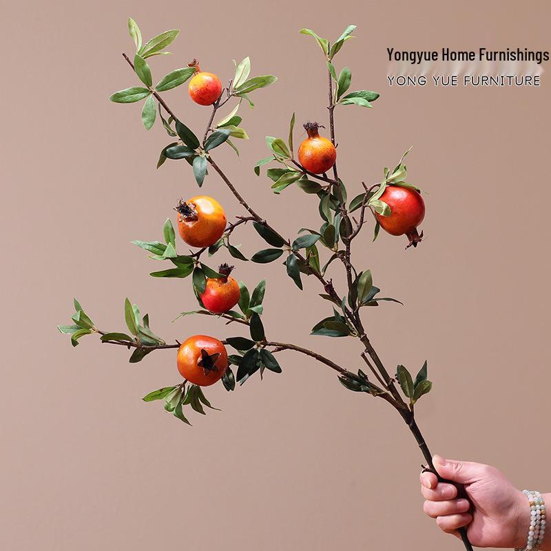Artificial Pomegranate and Persimmon Fruit Flower Branch for Living Room or Entryway Decor