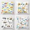 Colorful Vehicles And Buildings Double-Sided Printed Pillow Cover Short Plush Suitable Living Rooms Sofas Throw Cushion Cover