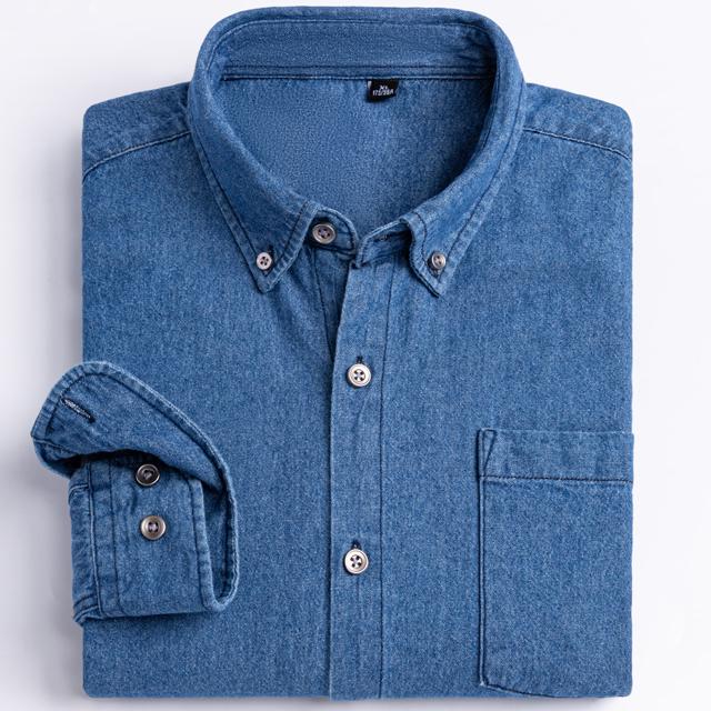 Man 100% Cotton Western Denim Pocket Shirt Long Sleeve Standard-fit Comfort Durability Soft Casual Washed Durability Work Shirts