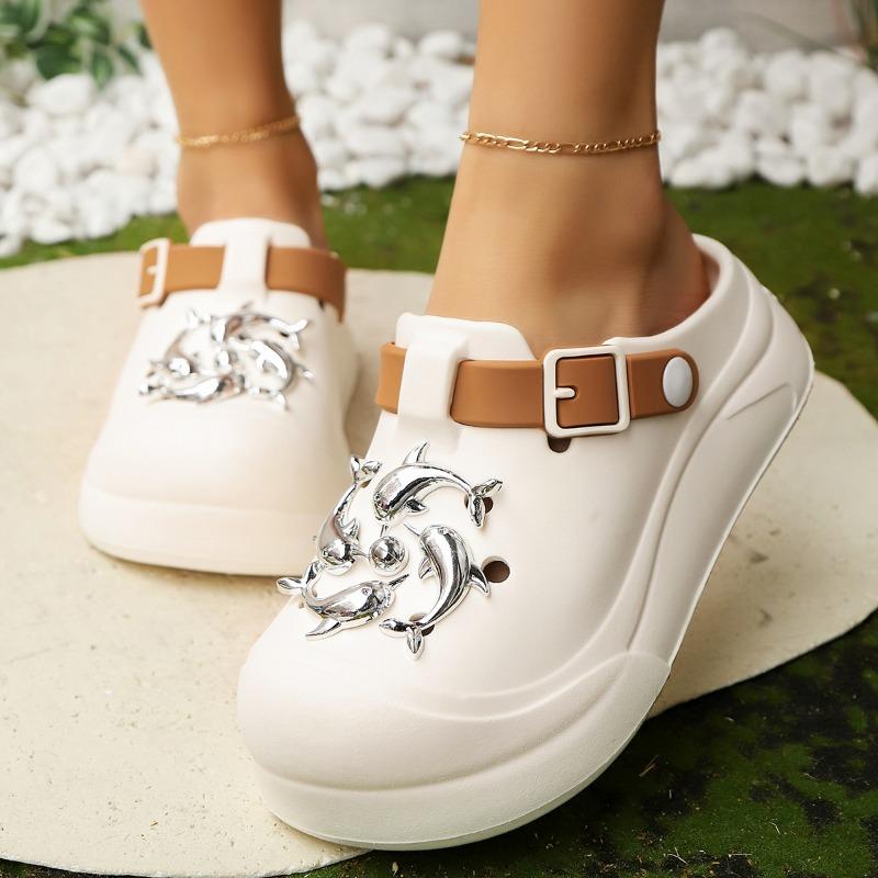 Fashion 2025 Summer EVA Women’s Closed Toe Slippers Outdoor Casual Platform Buckle Appliques Sandal for Daily Comfortable Beach Slippers