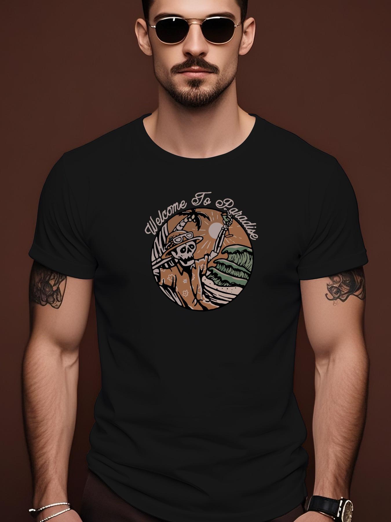 Short Sleeve Tshirt with Edgy Skull Scythe Graphic Print ... M
