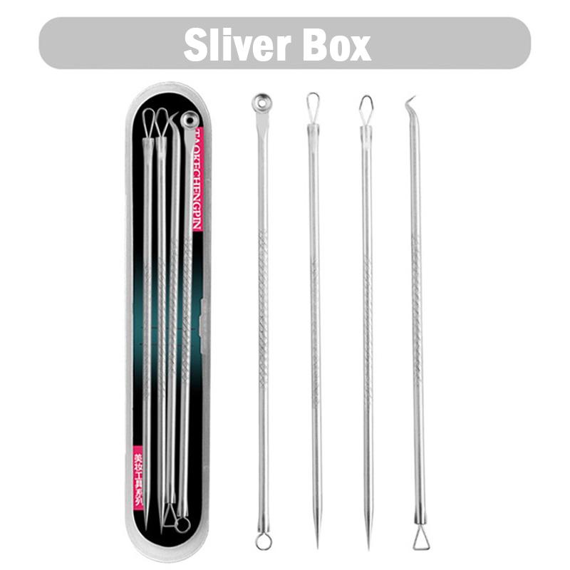 

4pcs/set Blackhead Blemish Removers Pimple Needles Acne Extractor Remover Tool Kit Spoon For Face Skin Care Tool срібний