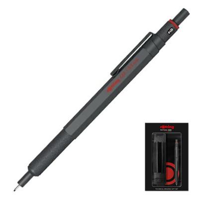 Rotring Mechanical Pencil Gift Set 600: Single Pen with Pouch & Notebook In Dark Stone (611940) - Ideal for Artists & Professionals
