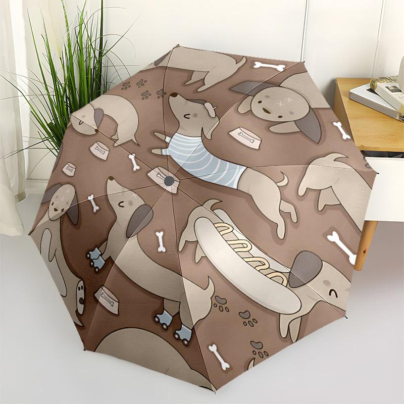1pc Dogs Bones Fashionable Automatic Opening/Closing Folding Umbrella with 8 Bones, Windproof Portable, Daily Use074