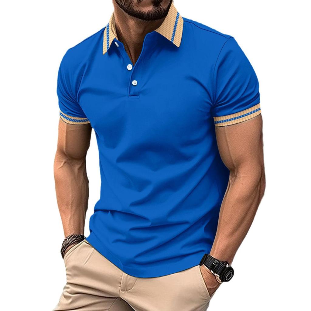 2024 Men's Summer Color-Block Button Sports Polo Shirt