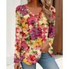 Spring and Autumn V-neck 3D Floral Graphic Printed Top Fashionable Elegant Casual Long Sleeved Women's T-shirts