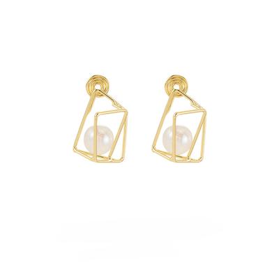 Irregular Metal Geometric Imitation Pearl Earrings Hollow Mosquito Coils Without Piercing Ear Clips