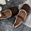 2025 Breathable Leather Flat Shoes Lace Ruffled Bow Ballet Flats Casual Soft Soled Women Shoes Mary Janes Sweet Girls Shoes