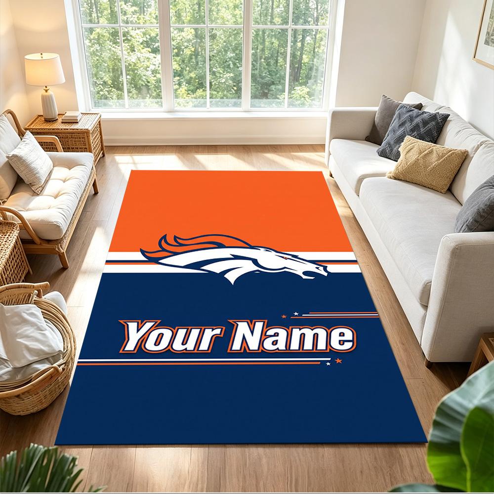 Denver Broncos Logo Customized Name Area Rug Suitable for Foyer Study room Decorate room Dining Room Anti-slip Rug Decorate Offices